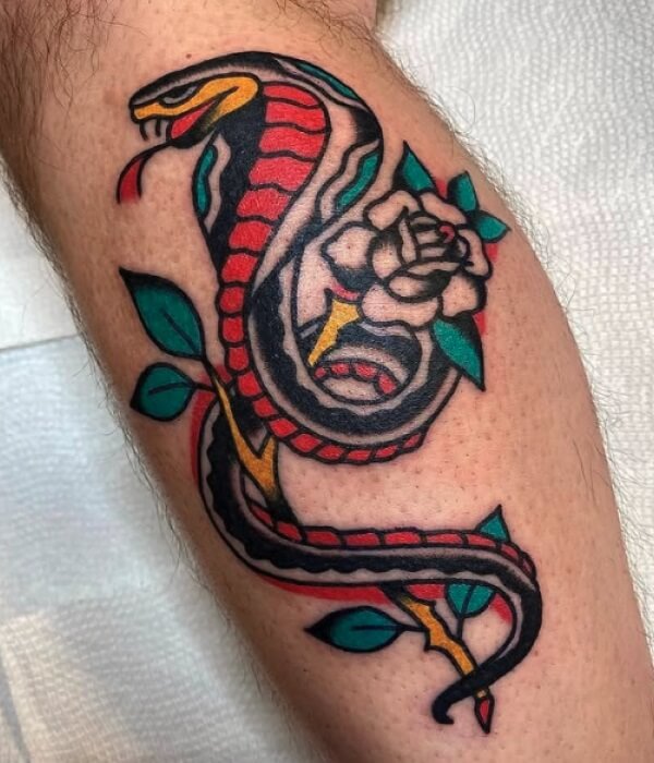 American-Traditional-Cobra-Tattoo