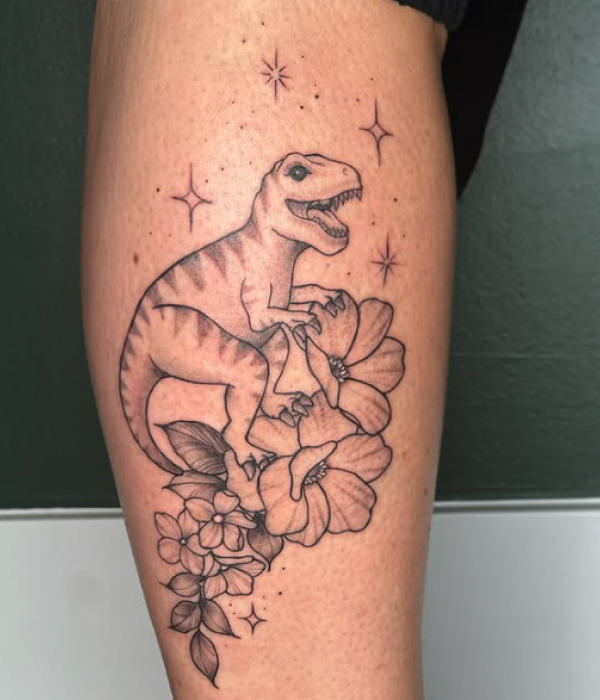 Dino-Tattoos-with-a-Floral-Twist