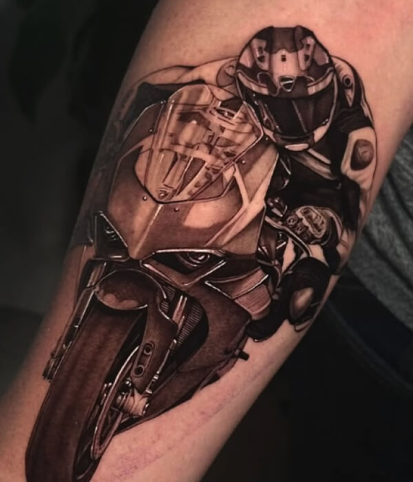 Ducati Bike Riding Back Tattoo