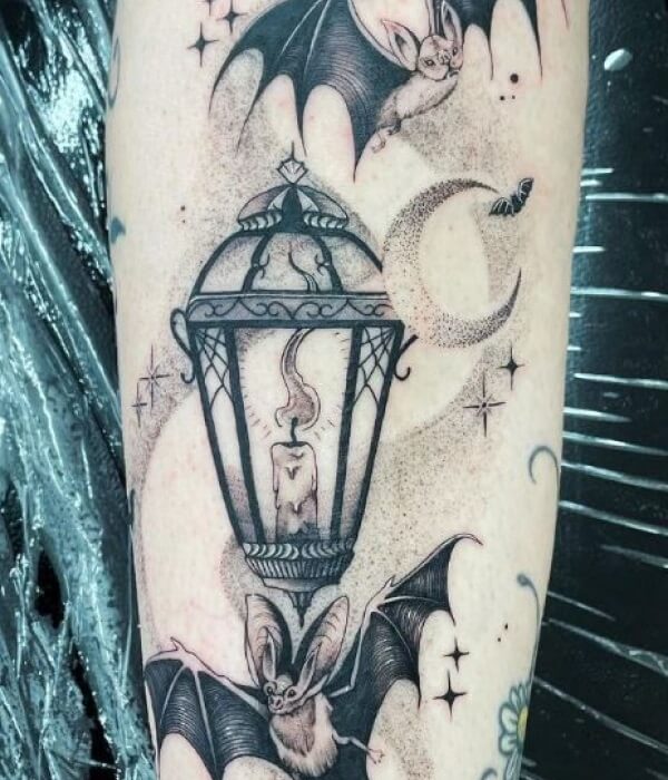 Lantern with Bats Tattoo