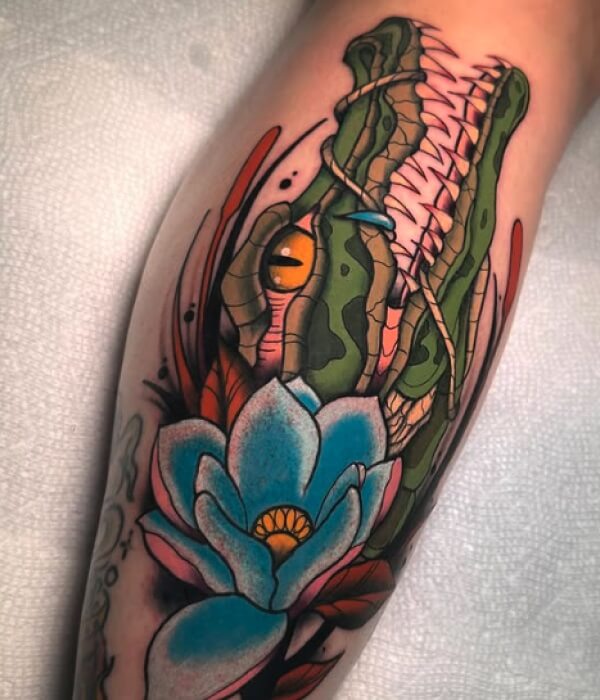 Alligator-and-Lotus-Flower-Tattoo