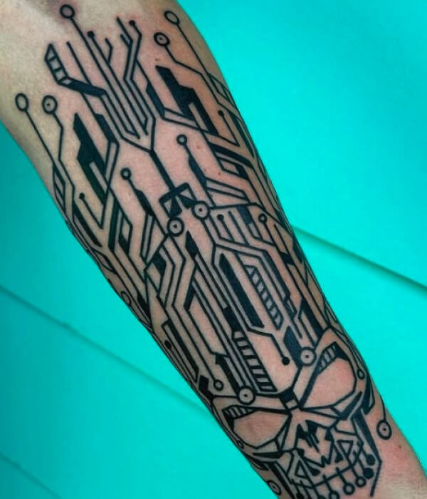 Skull Circuit Board Tattoo