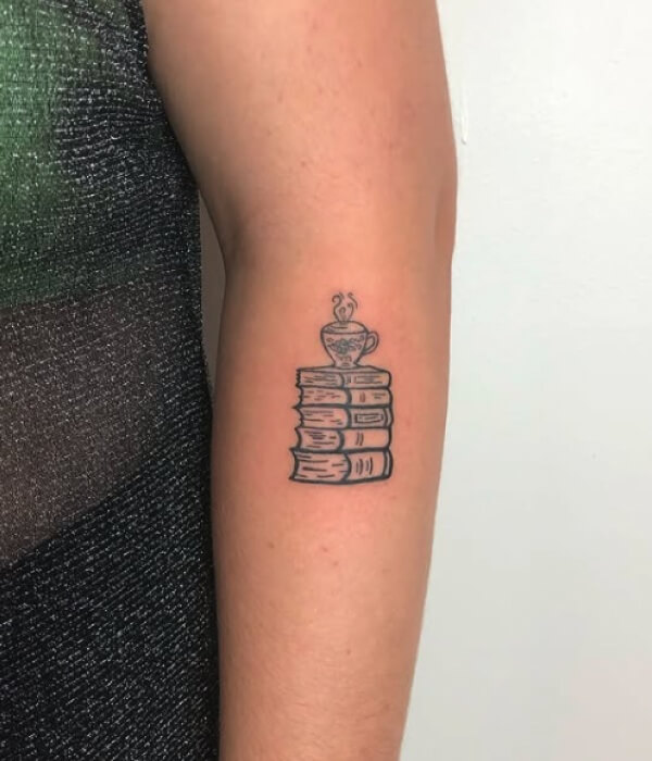 A Minimalist Book Stack Tattoo