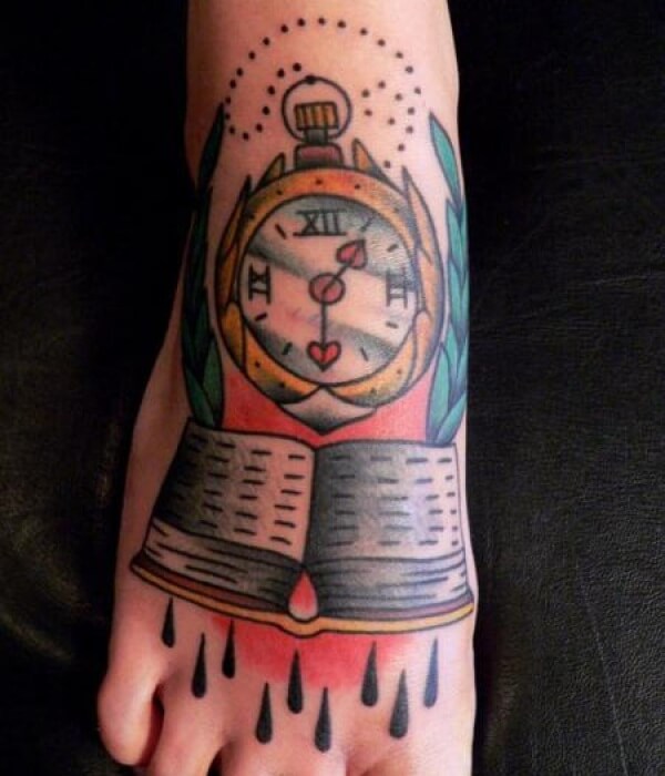 Book Tattoo with a Clock