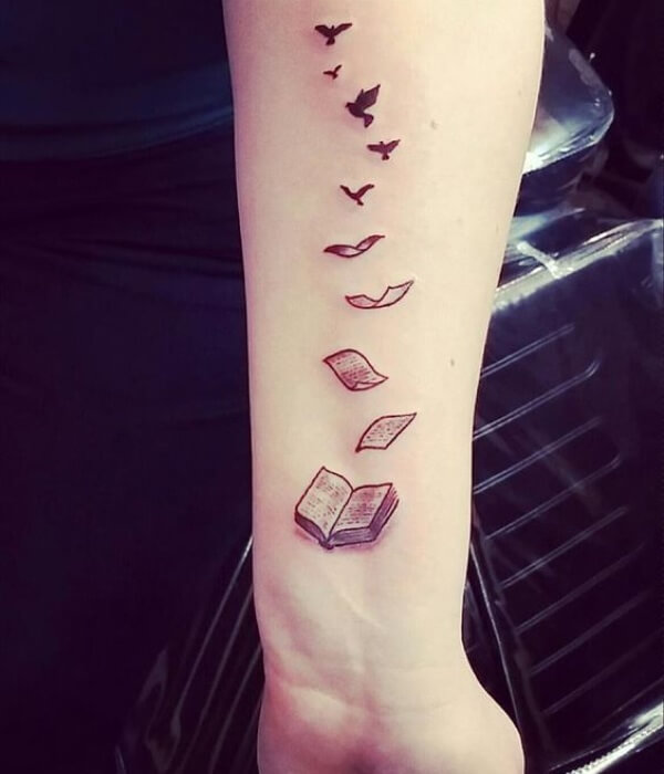 The Open Book with Birds in Flight Tattoo