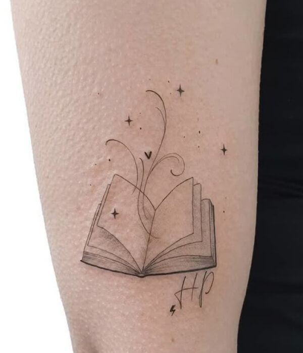 Wispy Words Book Tattoo